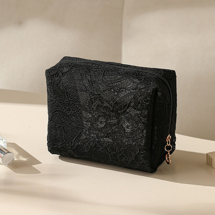 Wholesale Fashion Lace Makeup Bag Small Travel Cosmetic Pouch Beige Nylon Boutique Resale