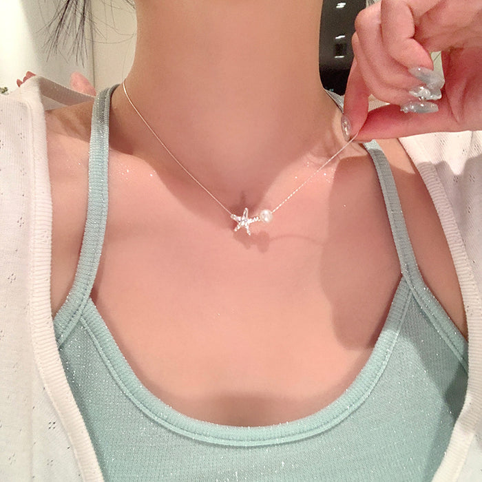 Wholesale Titanium steel necklace, pearl pendant, light luxury, niche, collarbone chain, high-end accessory