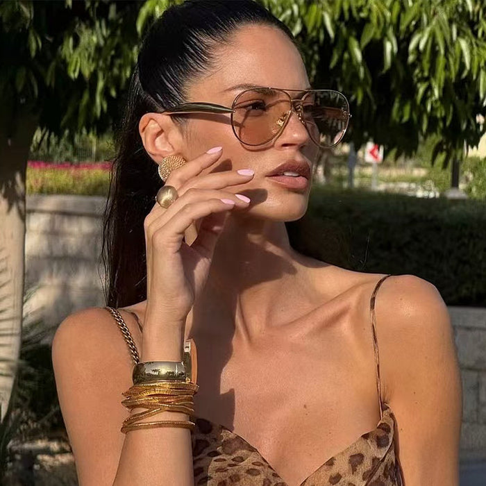 Wholesale Metal Sunglasses for Women Large Frame Double-Bridge Sunglasses