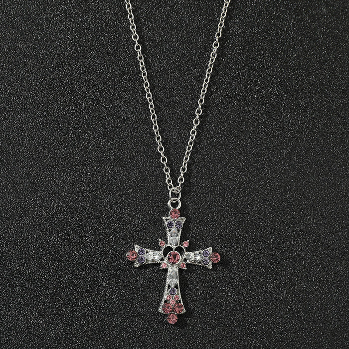 Wholesale Boho Style Pink Crystal Cross Necklace JDC-NE-XK002