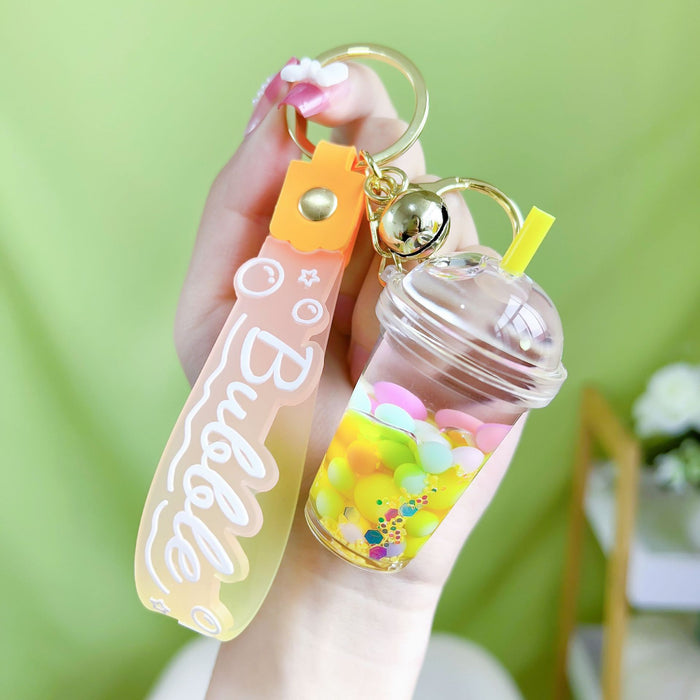 Wholesale Acrylic Luminous Oil Milk Tea Cup Keychain JDC-KC-YanG010