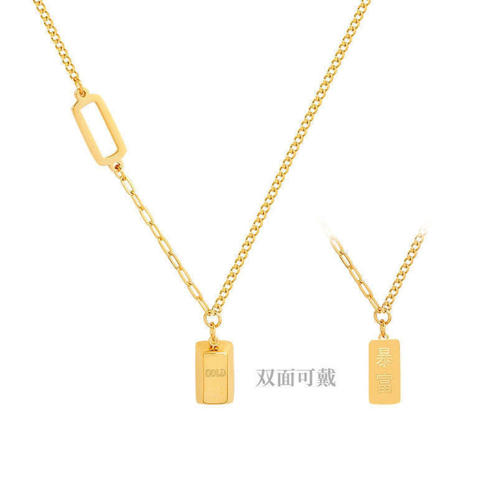 Wholesale Small gold bar necklace pendant, titanium steel square, light luxury