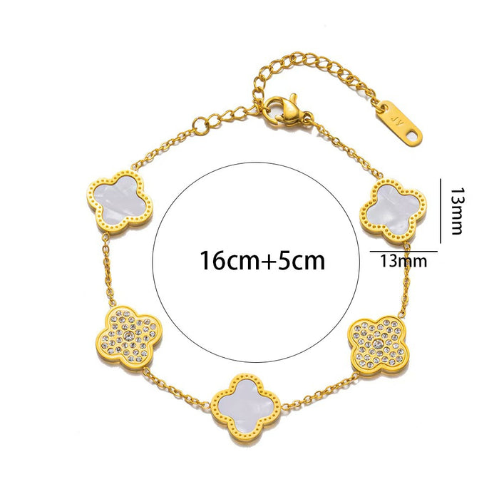Wholesale Four-Leaf Clover Titanium Steel Bracelet with Diamond Accents Fashion Jewelry Accessory MOQ≥2
