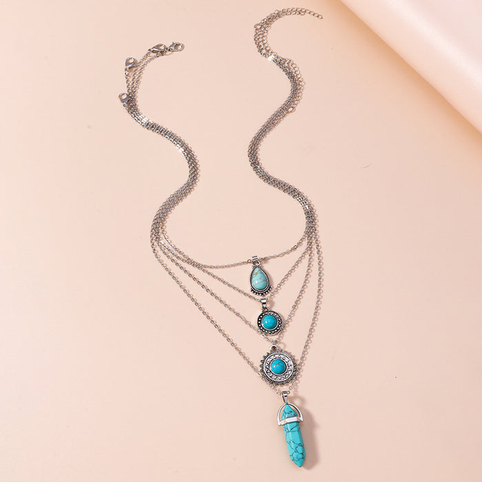 Wholesale Retro Bohemian Turquoise 4 Layer Necklace