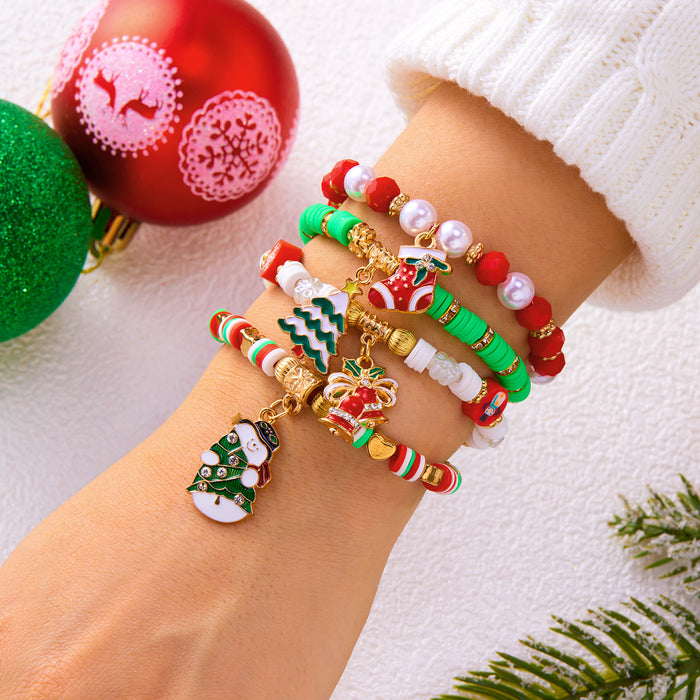 Wholesale Christmas jewelry  elk bell crystal pearl pull-out braided bracelet stacking set