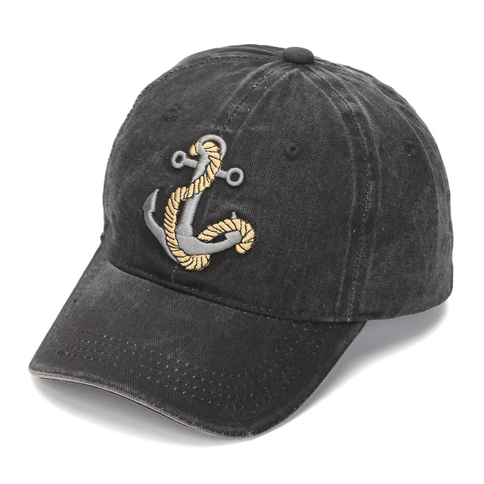 Wholesale Vintage Washed Baseball Cap with Anchor Embroidery Navy Blue Summer Sun Protection Hat