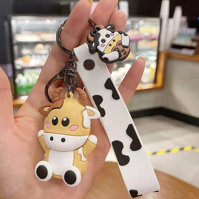 Wholesale Cute Cartoon Cow Doll Keychain Simple Car Doll Keychain Student Couple School Bag Key Pendant