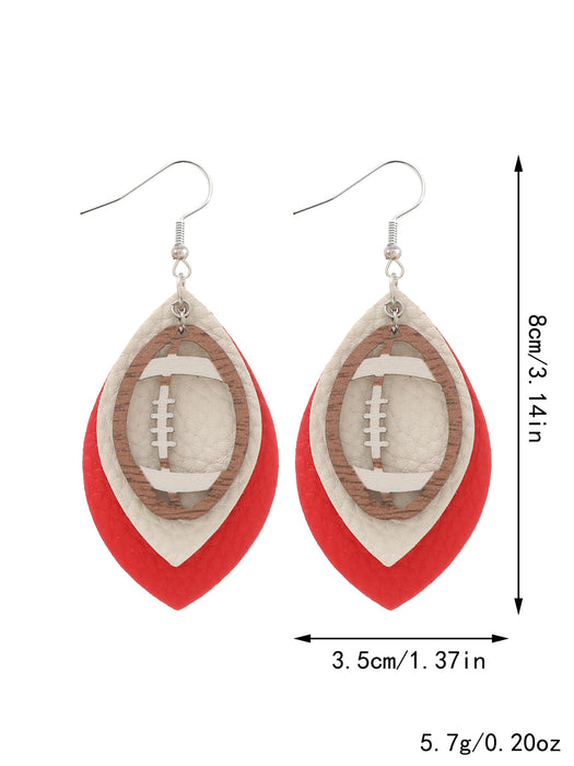 Wholesale Sporty Rugby Brown Leopard Leaves Three-layer Leather Diamond Rugby Earrings