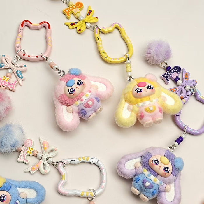 Wholesale Cat bell flocked cartoon keychain