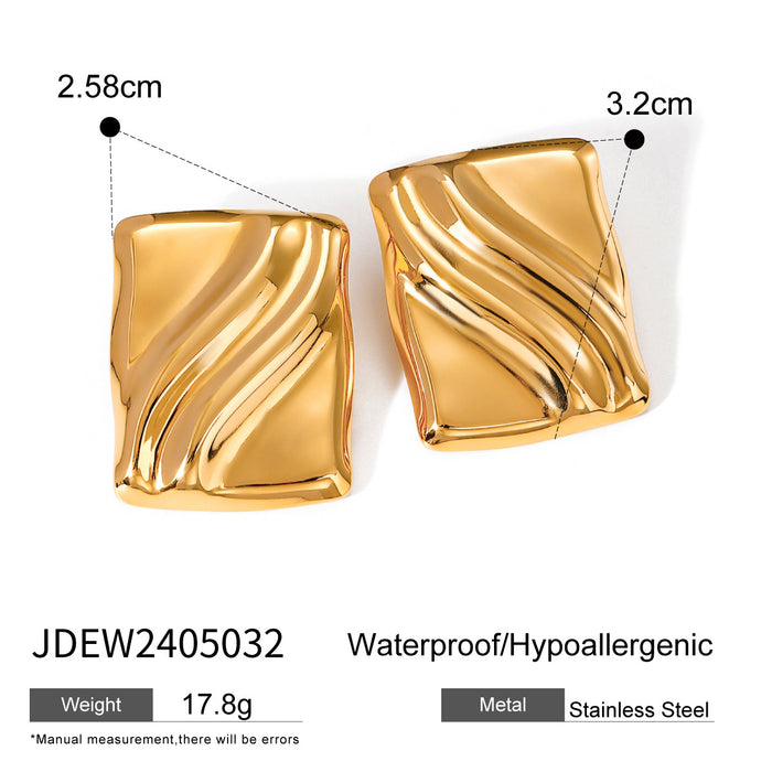 Wholesale 18K Gold Stainless Steel Square Wave Texture Earrings JDC-ES-JD346