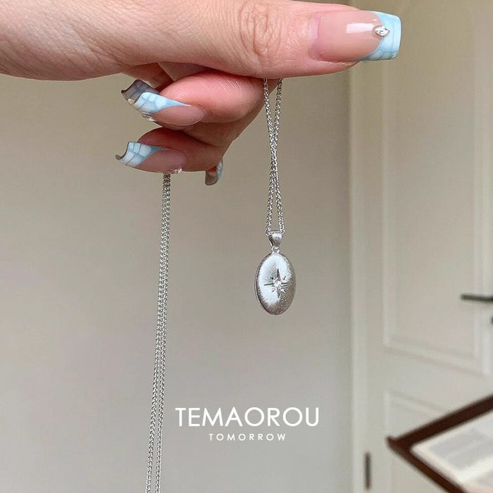 Wholesale Eight-Pointed Star Coffee Bean " Diamond-Studded Double-Sided Pendant Necklace for Women,  Collarbone Chain,  Sweater Chain
