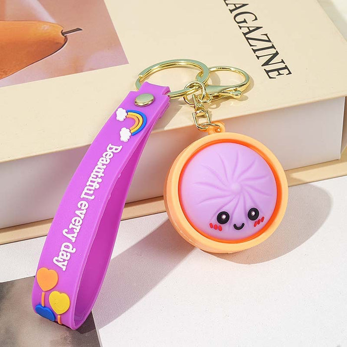 Wholesale Cartoon Steamed Bun Squeeze Toy Keychain - Soft Glue Stress Relief Pendant MOQ≥2