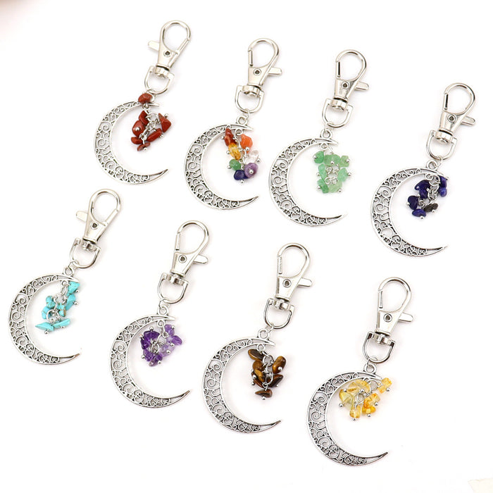 Wholesale Moon Crushed Stone Grape Skewer Natural Crystal Raw Stone Keychain Keychain K42 JDC-KC-HXu001