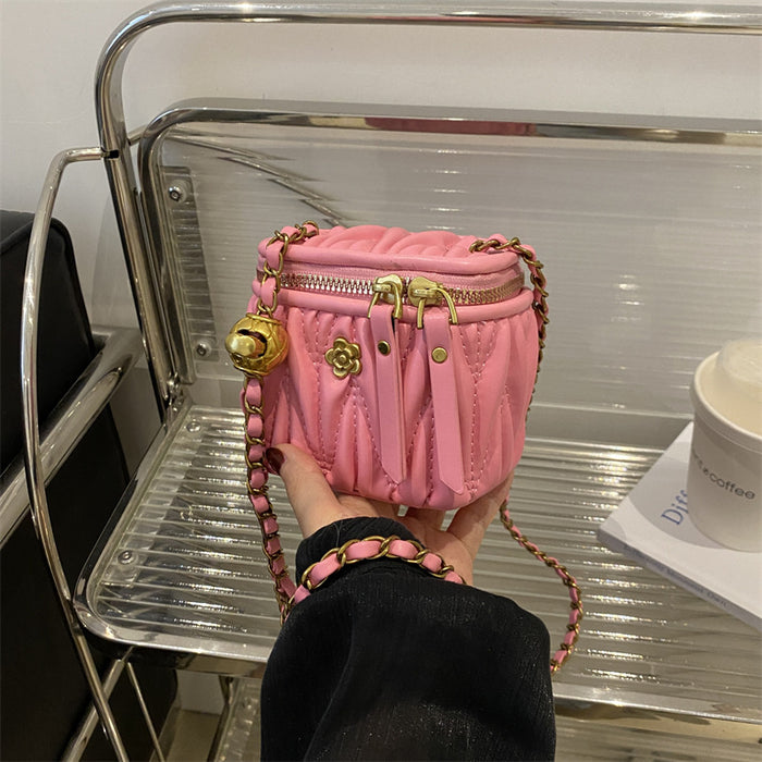 Wholesale Children's bag, diamond grid chain bag, camellia pleated bucket bag, girls' mini crossbody bag