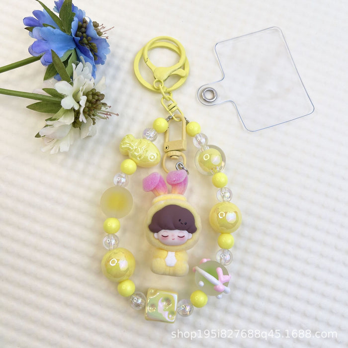 Wholesale Flocked kitten fun girly colorful beaded mobile phone chain keychain bag doll pendant accessories