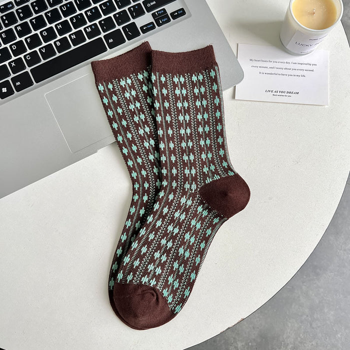Wholesale New socks, retro mid tube double needle socks, stacked socks