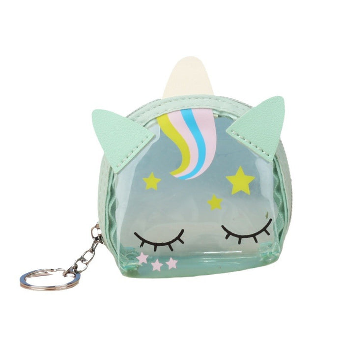Wholesale 4pcs Cute Cartoon Unicorn Transparent PVC Coin Purse Key Bag Lipstick Earphone Case Party Car Key Accessory