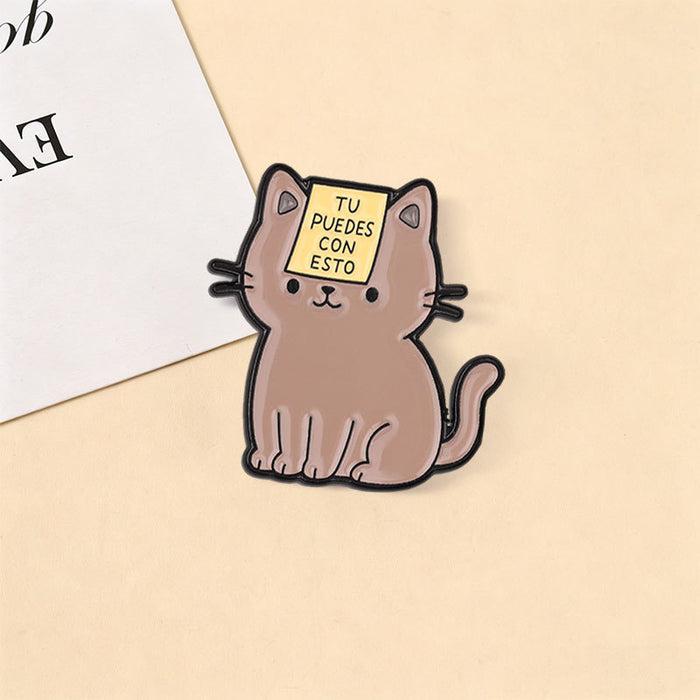 Wholesale Stylish Cat Inspirational Brooch Zinc Alloy Enamel Pin For Students Backpack Accessory Resale