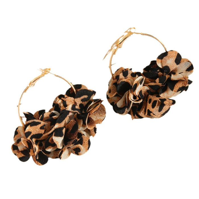 Wholesale Leopard print round petal earrings earrings earrings, retro high-end earrings