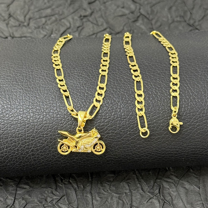 Wholesale  motorcycle pendant necklace copper gold-plated micro-inlaid zircon jewelry accessories  men's and women's jewelry