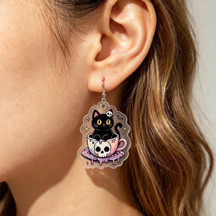 Wholesale  Cartoon Cat Skull 2D Acrylic Earrings Sweet Cool Fashion Jewelry Accessory Party Gift