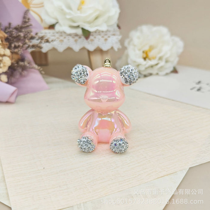 Wholesale Creative electroplating point drill sitting bear keychain pendant cute bag gift hanging cartoon three-dimensional decoration wholesale