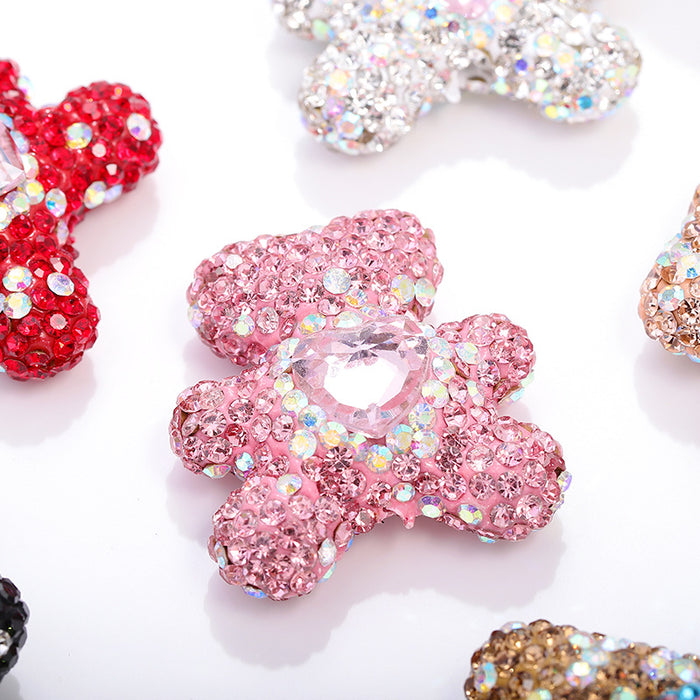 Wholesale Colorful Soft Pottery Diamond Care Bear Straight Hole Beads JDC-BDS-NanT004