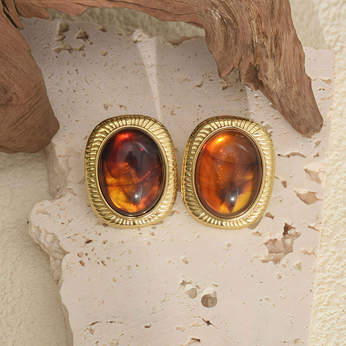 Wholesale Amber Earrings Stainless Steel Oval Earrings for Women