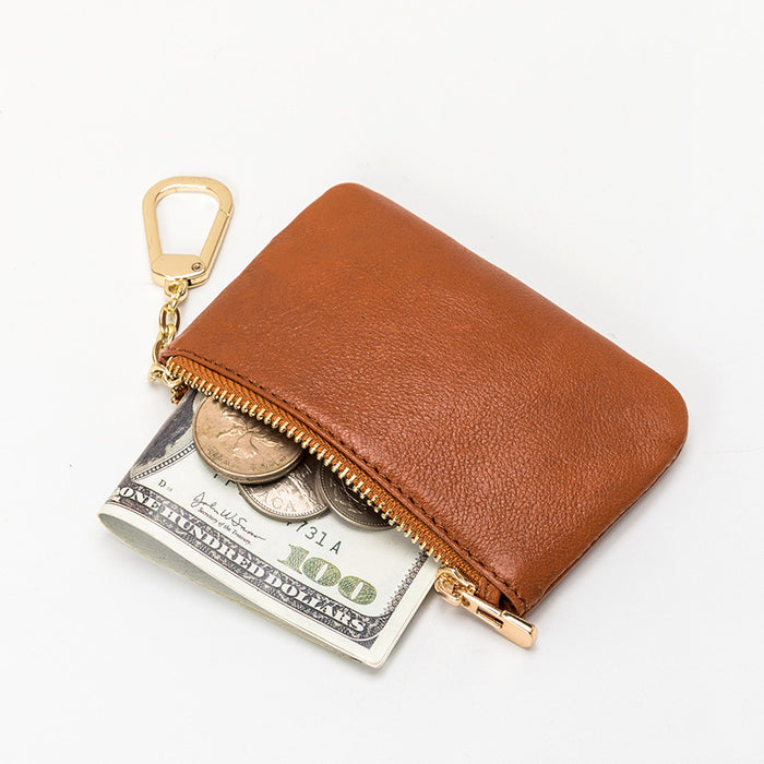 Wholesale Cowhide Mini Ultra-thin Wallet Women's Simple Keychain Coin Bag Soft Leather Zipper Coin Purse