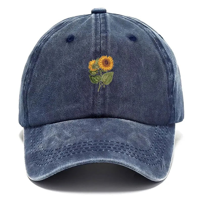 Wholesale Washed Distressed Baseball Cap With Sunflower Embroidery Forest Style Adjustable Hat For Women