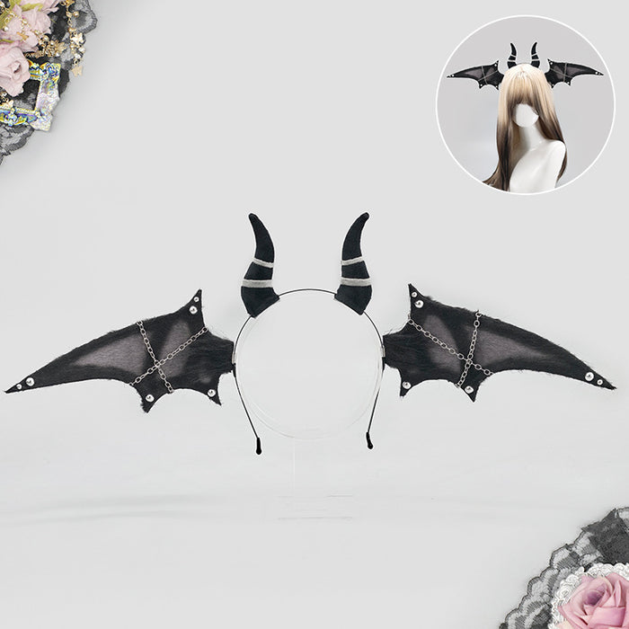 Wholesale Gothic Vampire Bat Ears Plush Headband  Cosplay Party Hair Hoop