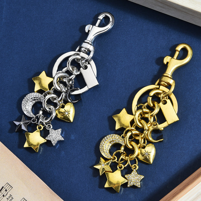 Wholesale Trendy Metal Keychain Bag Charm With Rhinestones Two Tone Electroplated Cross Crown Design Fashion Accessory