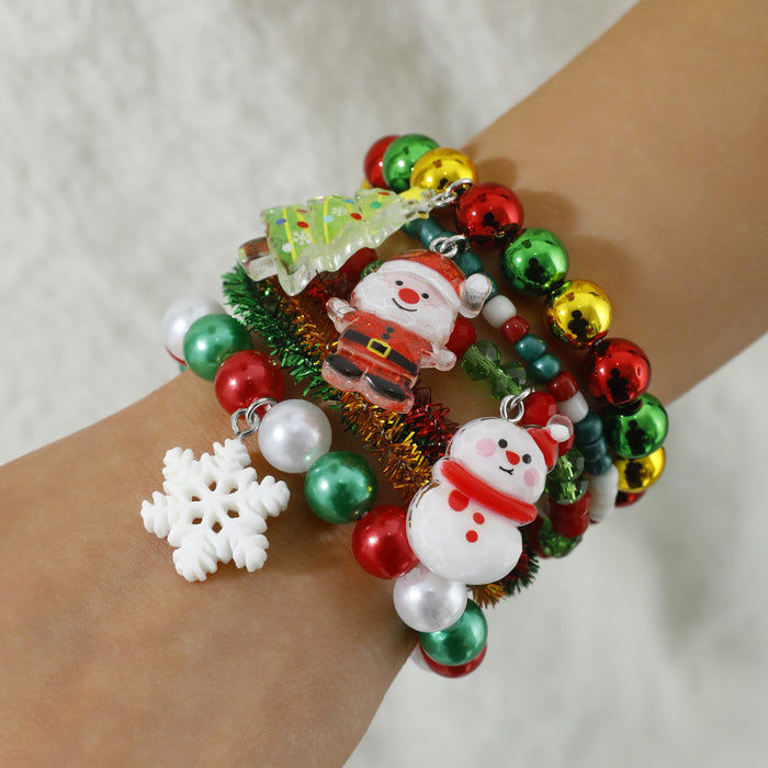 Wholesale Christmas Cute Bells Santa Reindeer Snowman Pendant Red Rope Bracelet Fashion Accessory Gift MOQ≥2