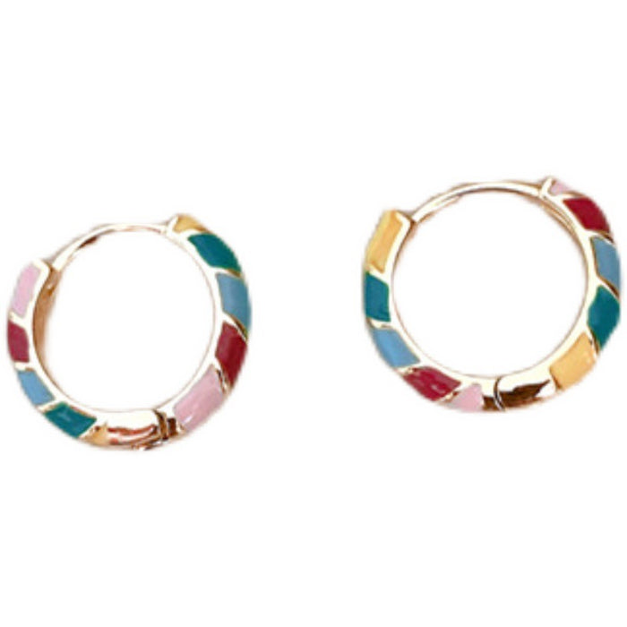 Wholesale color drop glaze enamel circle earrings women's  retro ear ring ear buckle
