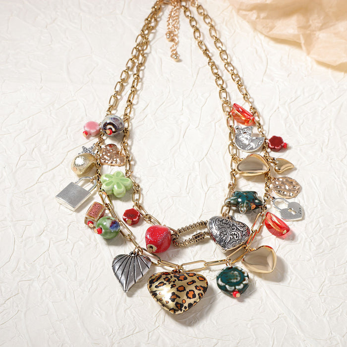 Wholesale Double Layer Stacked Alloy Pendant Necklace Versatile Casual