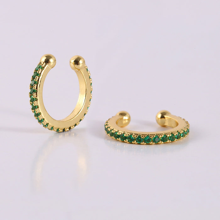 Wholesale Personalized Light Luxury Copper Earnail Geometric Earring Set with Diamond studded Color Diamond Zircon Square Earring Buckle