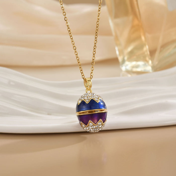 Wholesale Easter Enamel Diamond-Studded Egg Stainless Steel Necklace