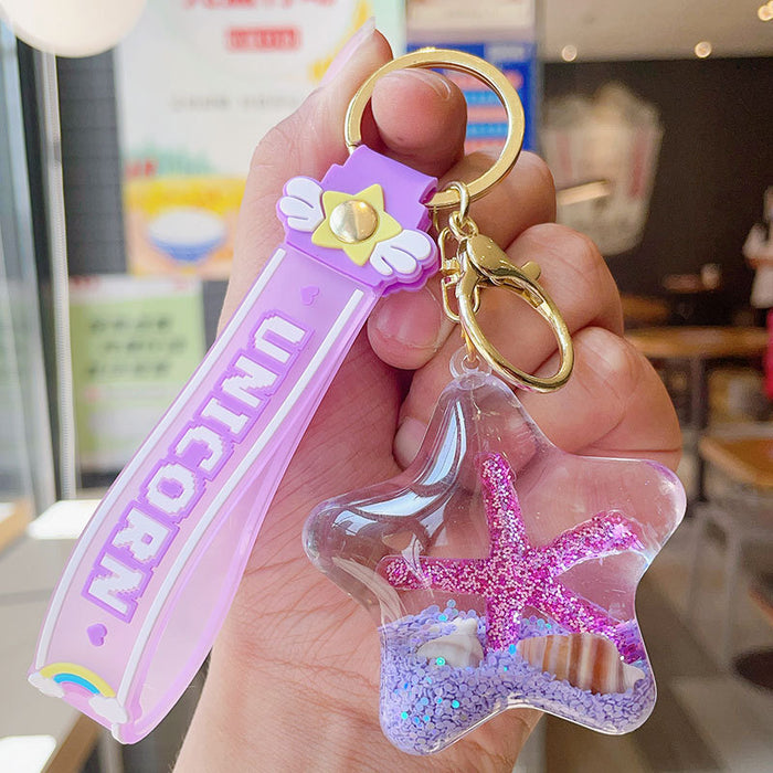 Wholesale Acrylic Starfish Oil Quicksand Bottle Cartoon Keychain JDC-KC-RunX016