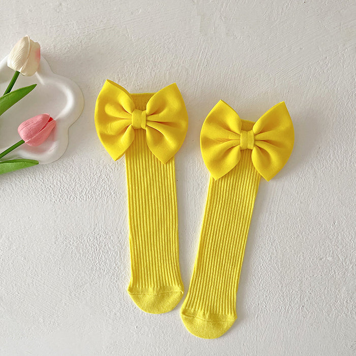 Wholesale Bow Lace Cotton Socks Candy-colored  Mid-length Socks Cute Children' s Calf Piled Socks