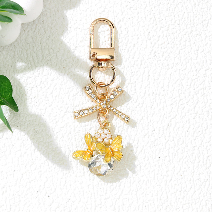 Wholesale Zinc Alloy Pearl Butterfly Bow Keychain Bag Charm for Cute Gift for Girls MOQ≥2