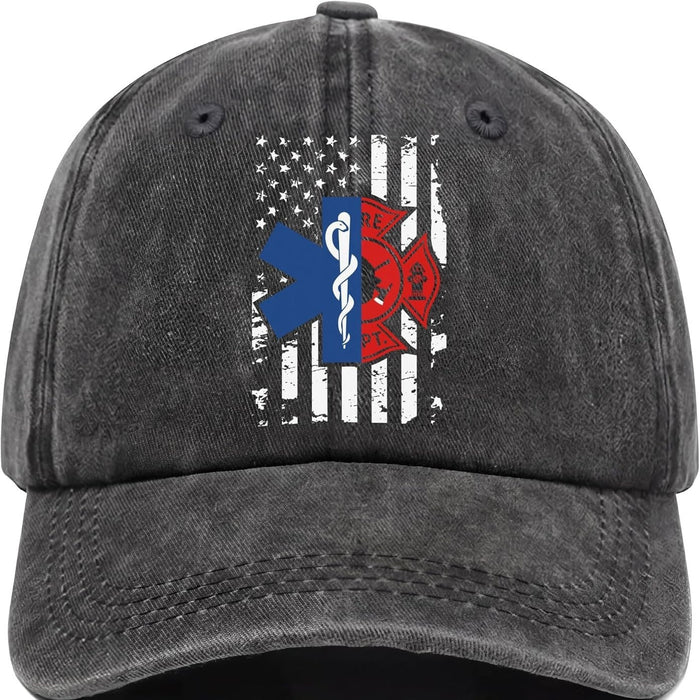 Wholesale Vintage Washed Baseball Cap With Firefighter Drama Themed Print Adjustable Curved Brim For Everyday Summer Wear