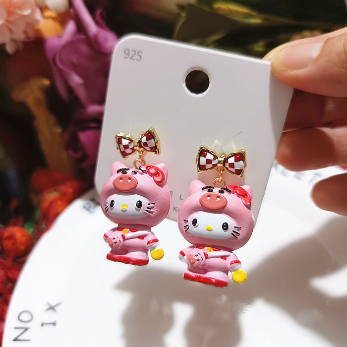 Wholesale cute  cat angel cat funny silver cartoon earrings women' s earrings