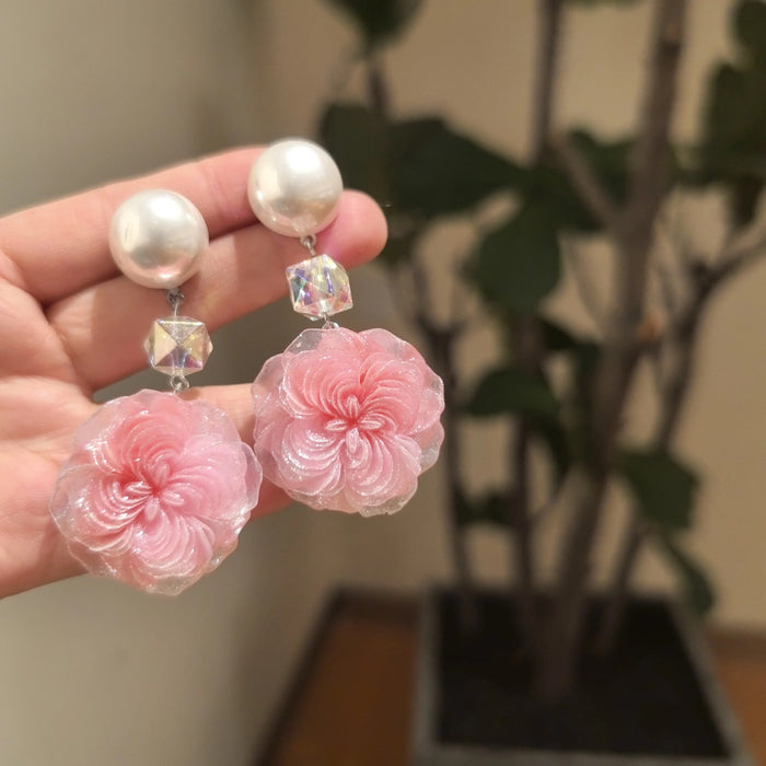 Wholesale Handmade pearl flower silver needle earrings
