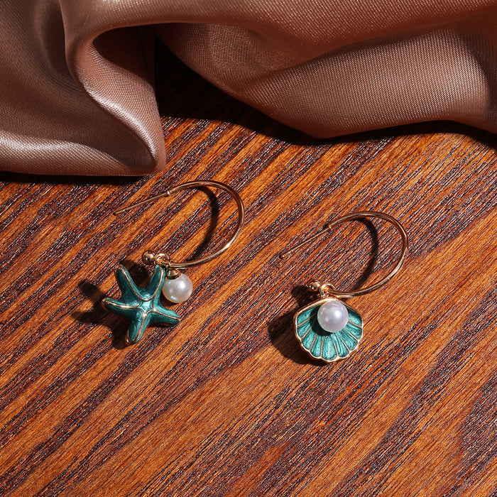 Wholesale Asymmetrical Blue Pearl Earrings New Super Fairy Temperament Earrings for Women