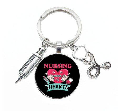 Wholesale Stethoscope Syringe Nurse Glass Metal Keychain JDC-KC-HaoH011