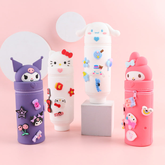 Wholesale Trendy Cartoon Hole Pencil Case Silicone Student Stationery minimum quantity：10