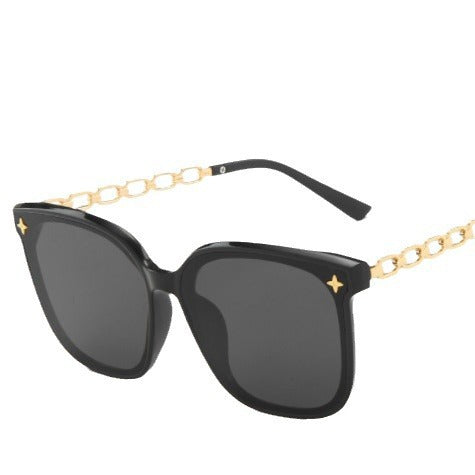 Wholesale Women's sunglasses show face, small chain legs, star sunglasses, big face, slimming, black