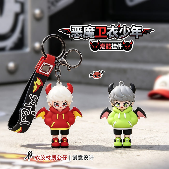 Wholesale PVC Cool Demon Boy Cartoon Keychain With Lanyard Trendy Bag Charm For Backpack Car Key Accessory Boutique Gift
