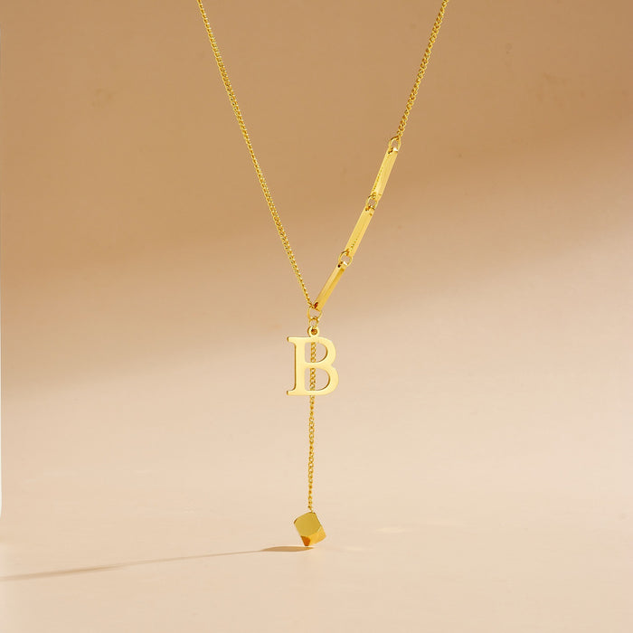 Wholesale Stainless Steel Necklace with Long  Block-Letter Tassel Pendant