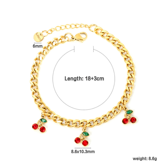 Wholesale Mixed Color Heart-Shaped Zircon Bracelet Niche Design Cherry Bracelet Stainless Steel Bracelet